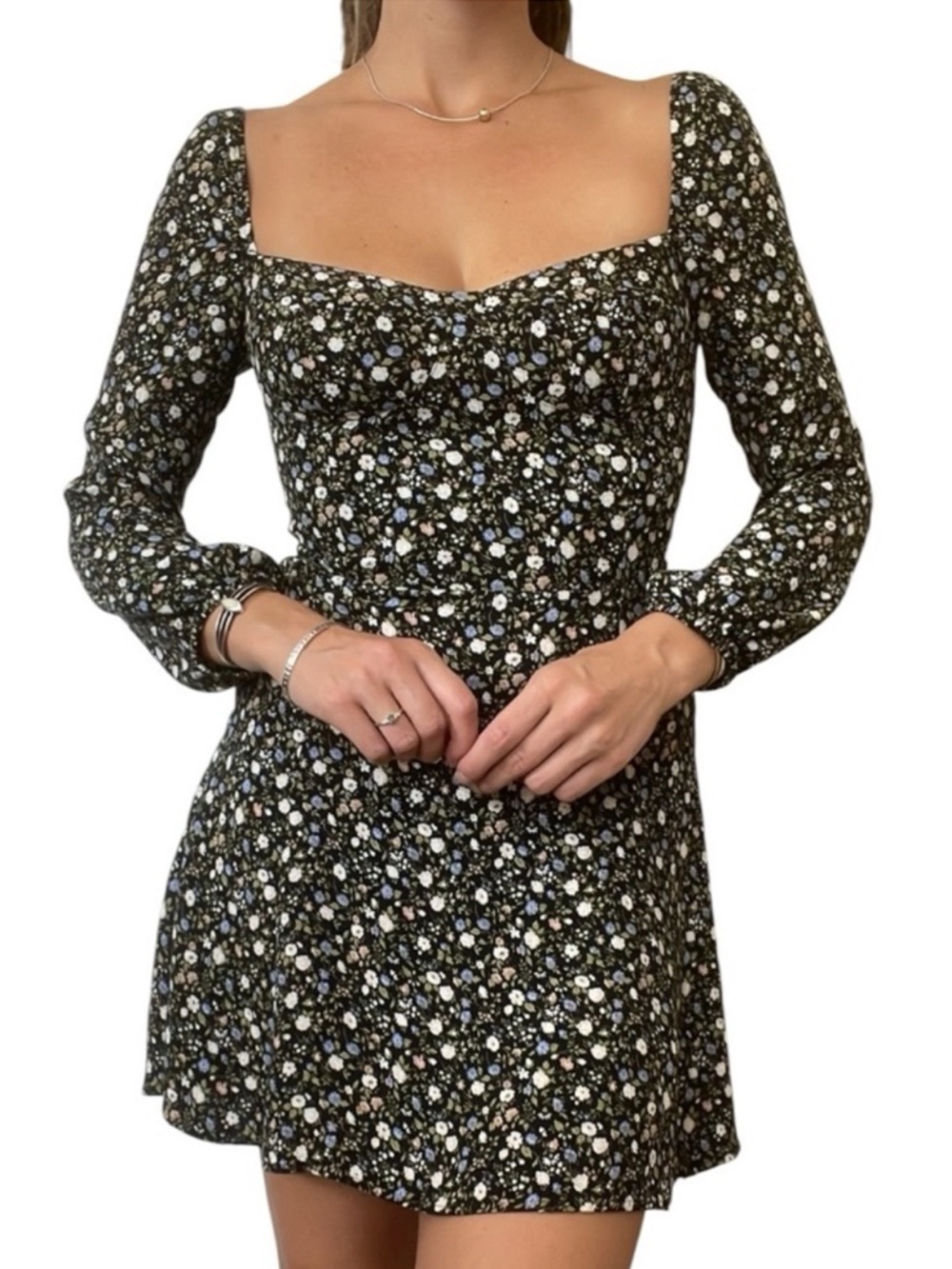 Reformation Mochi Long Sleeve Black Floral Espirit Size 8